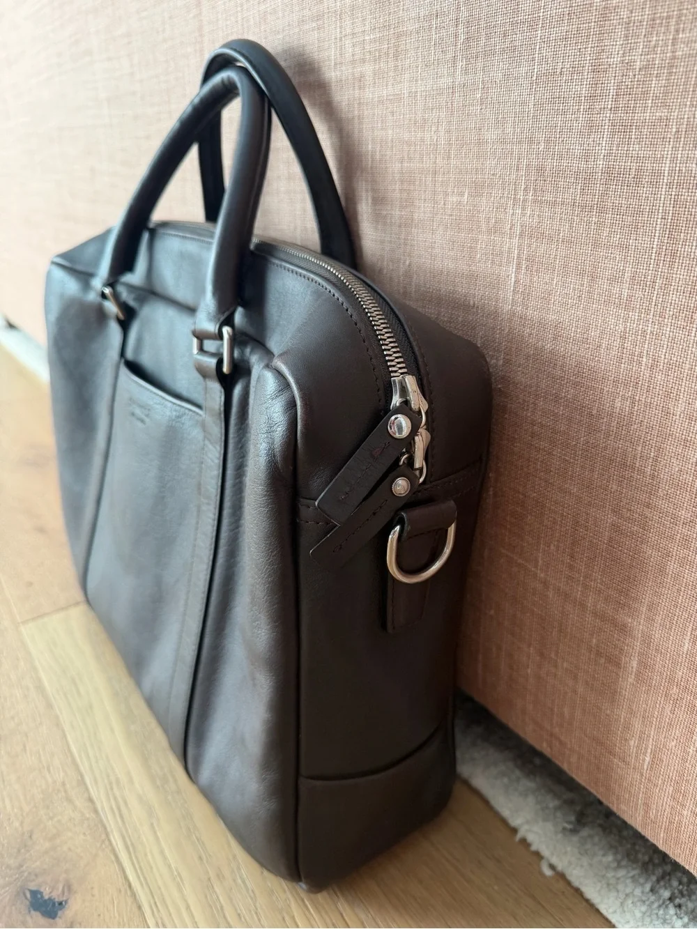 Shinola Dark Brown Leather Computer Briefcase with Detachable Strap
